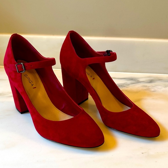 Via Spiga red suede Mary Jane stacked heels, 10M - Picture 1 of 8